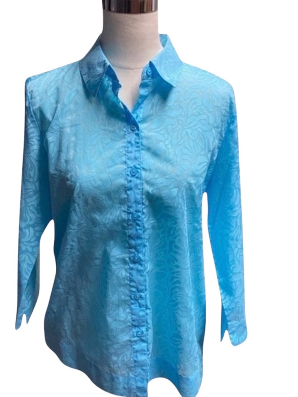 Studio SW Works Women's Blue Button Up Blouse - Picture 2 of 3